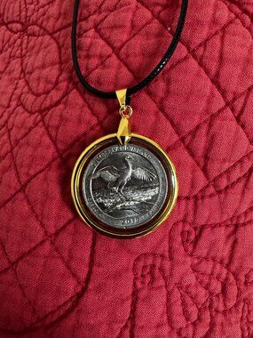 Cumberland Island Snowy Egret Necklace (Handcrafted Resin), 2018 US Coin Pendant